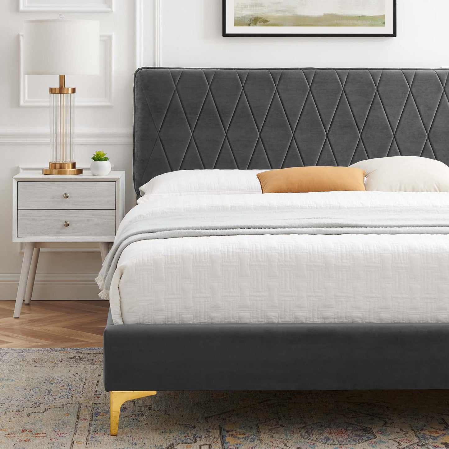 Phillipa Performance Velvet King Platform Bed, Velvet, Dark Grey Gray, 22986