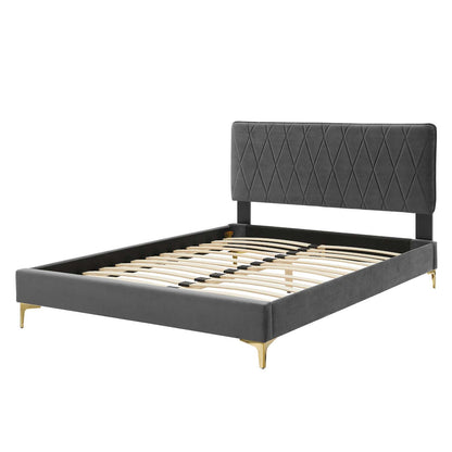 Phillipa Performance Velvet King Platform Bed, Velvet, Dark Grey Gray, 22986