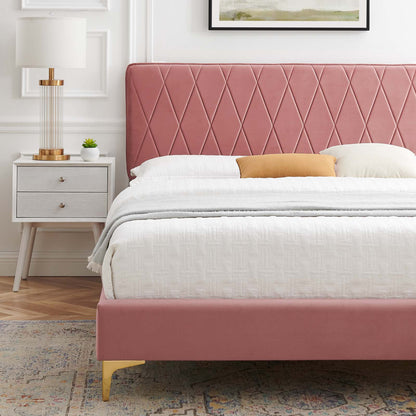 Phillipa Performance Velvet King Platform Bed, Velvet, Pink, 22987