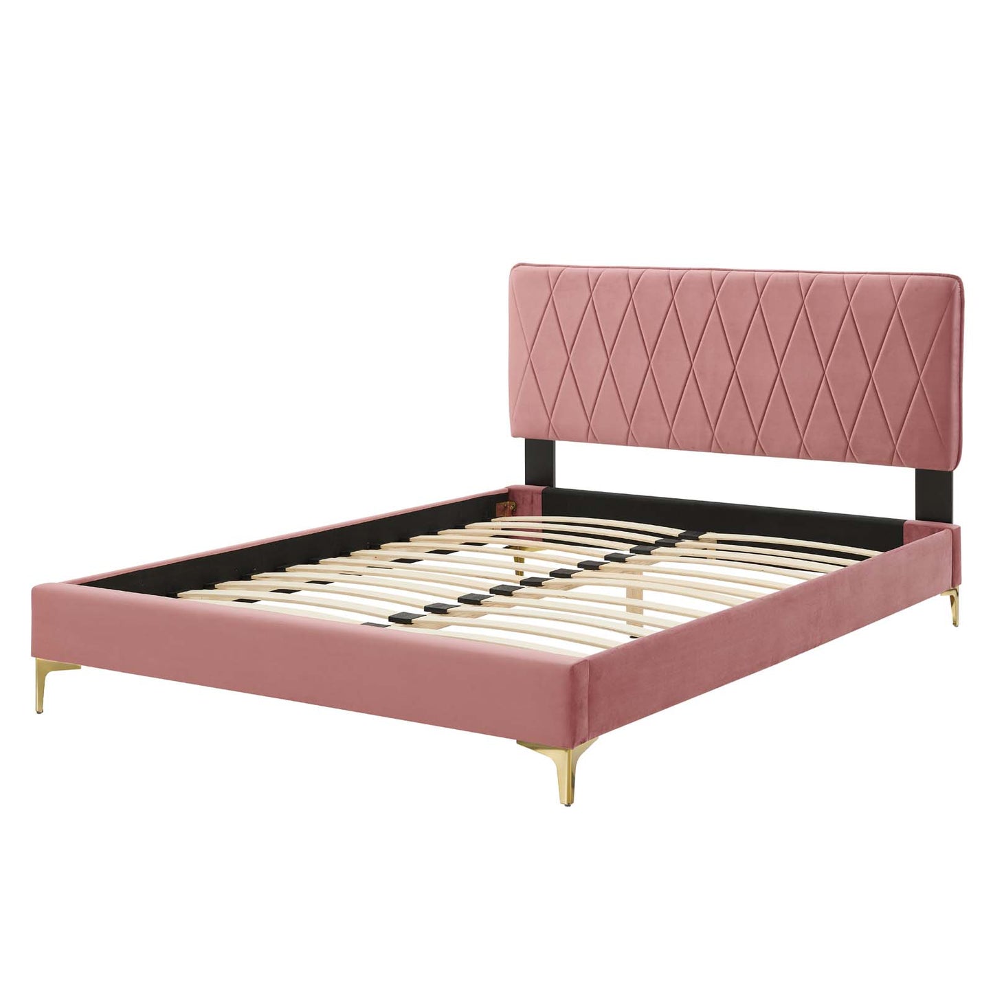 Phillipa Performance Velvet King Platform Bed, Velvet, Pink, 22987