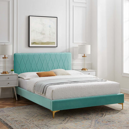 Phillipa Performance Velvet King Platform Bed, Velvet, Blue, 22989