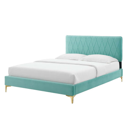 Phillipa Performance Velvet King Platform Bed, Velvet, Blue, 22989