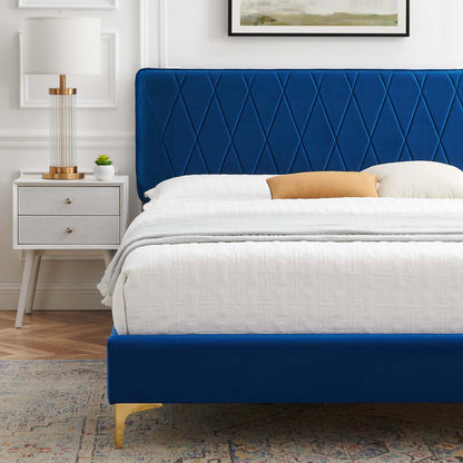 Phillipa Performance Velvet King Platform Bed, Velvet, Blue Navy, 22990