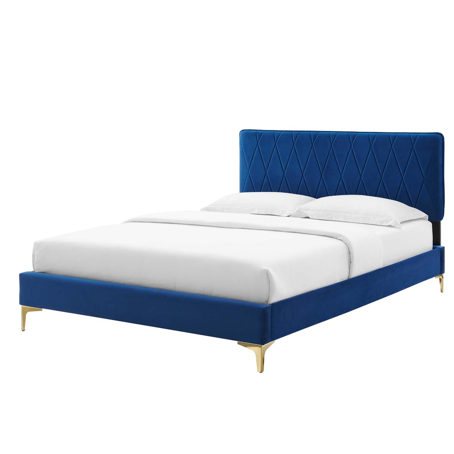 Phillipa Performance Velvet King Platform Bed, Velvet, Blue Navy, 22990