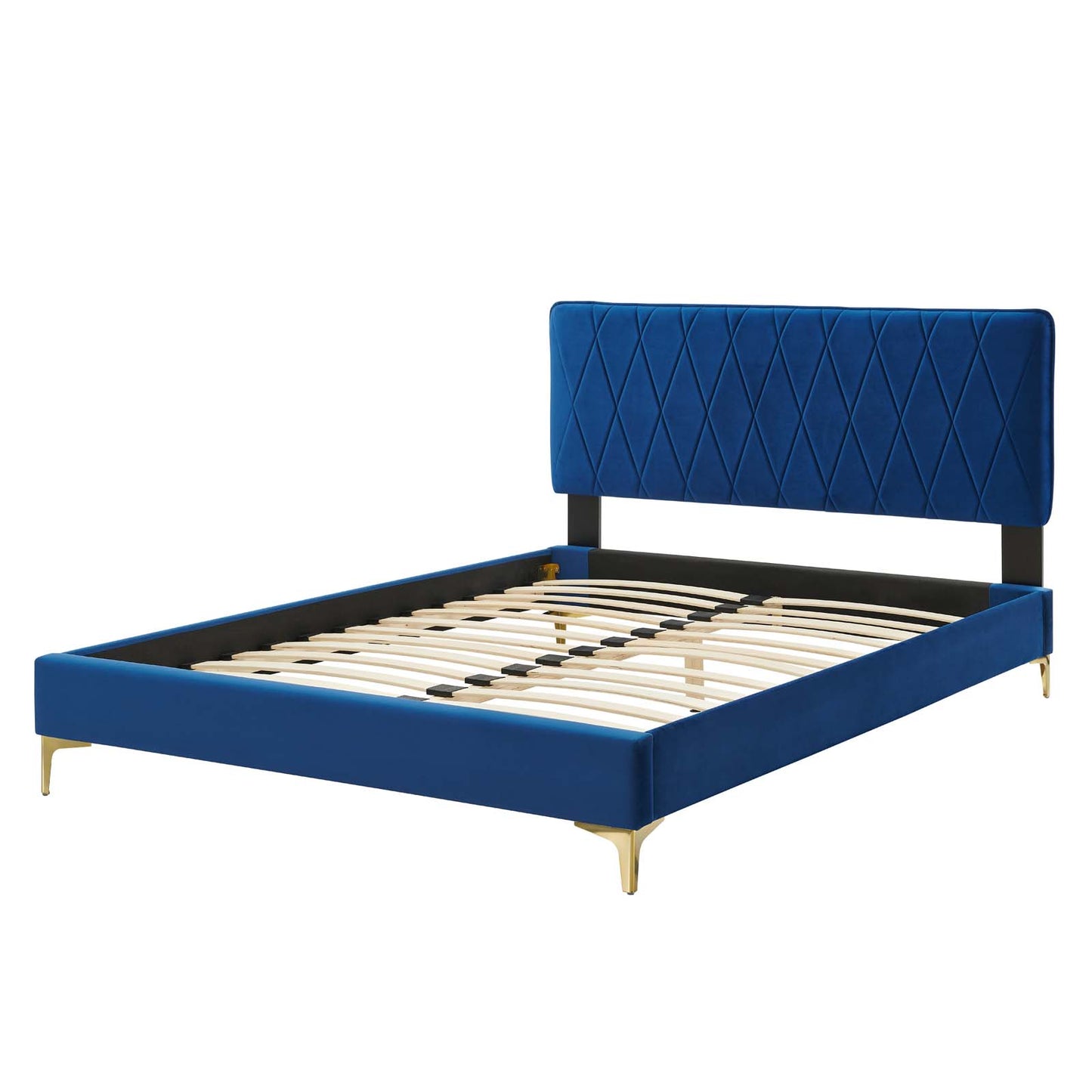 Phillipa Performance Velvet King Platform Bed, Velvet, Blue Navy, 22990
