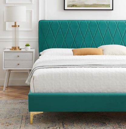 Phillipa Performance Velvet King Platform Bed, Velvet, Teal Blue, 22992
