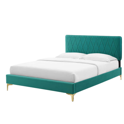Phillipa Performance Velvet King Platform Bed, Velvet, Teal Blue, 22992