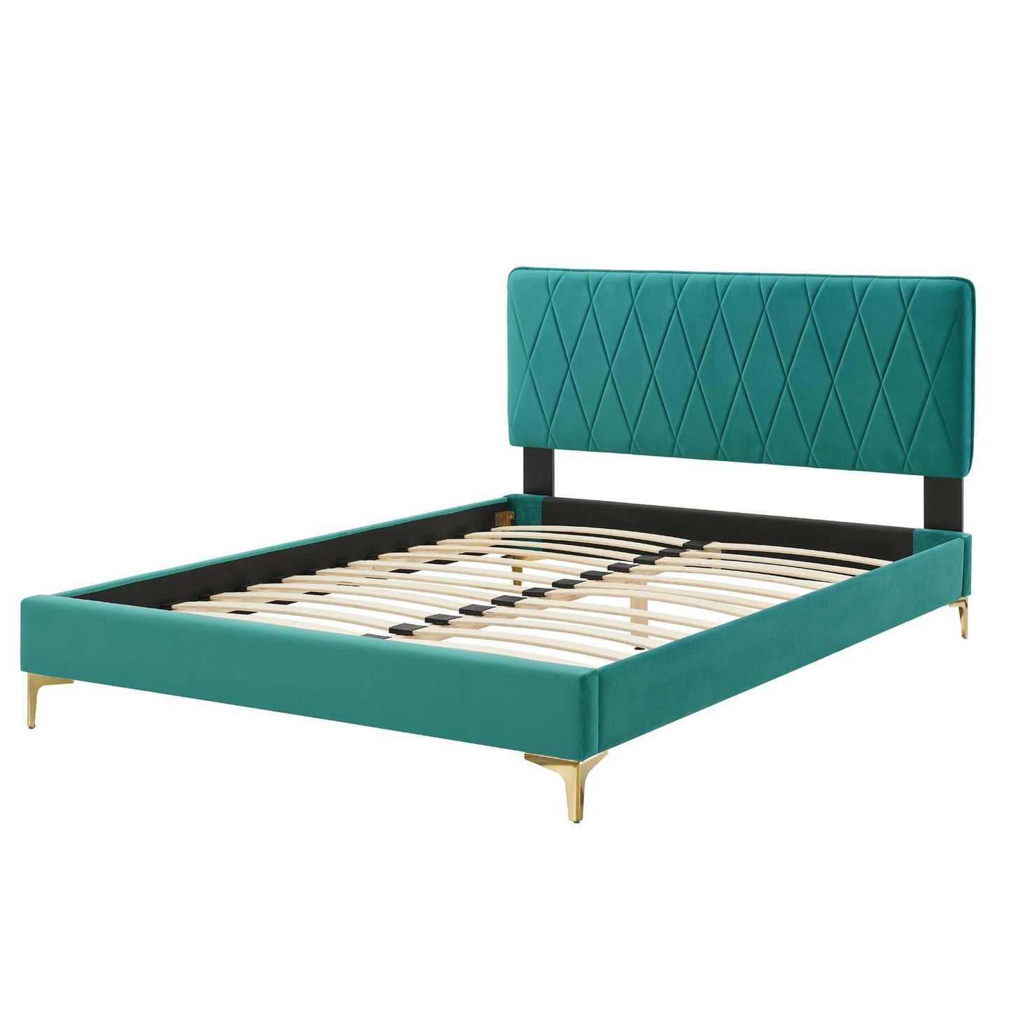 Phillipa Performance Velvet King Platform Bed, Velvet, Teal Blue, 22992