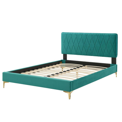 Phillipa Performance Velvet King Platform Bed, Velvet, Teal Blue, 22992