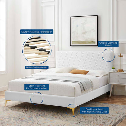 Phillipa Performance Velvet King Platform Bed, Velvet, White, 22993