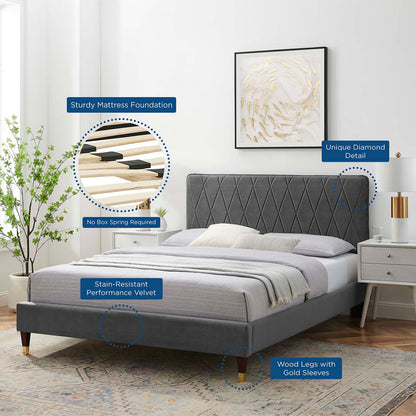 Phillipa Performance Velvet King Platform Bed, Velvet, Dark Grey Gray, 22994