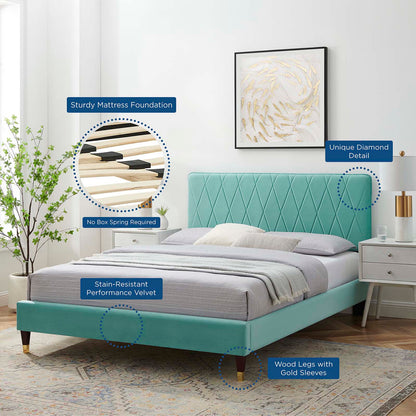 Phillipa Performance Velvet King Platform Bed, Velvet, Blue, 22997