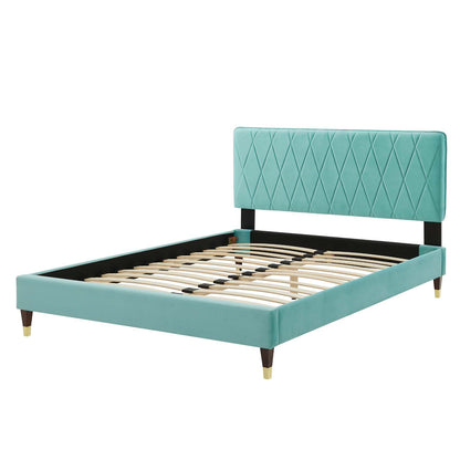 Phillipa Performance Velvet King Platform Bed, Velvet, Blue, 22997