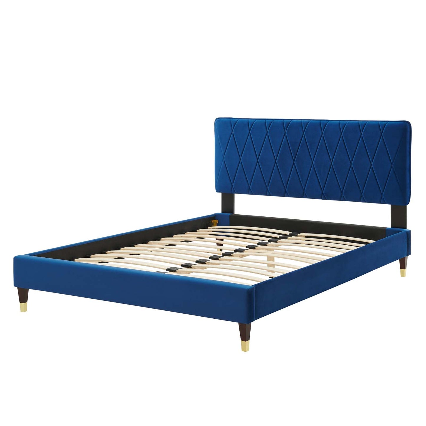 Phillipa Performance Velvet King Platform Bed, Velvet, Blue Navy, 22998