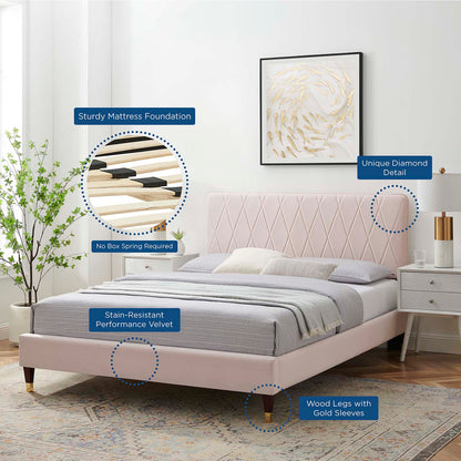 Phillipa Performance Velvet King Platform Bed, Velvet, Pink, 22999