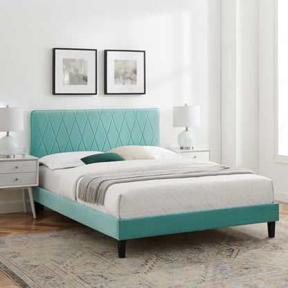 Phillipa Performance Velvet King Platform Bed, Velvet, Blue, 23005
