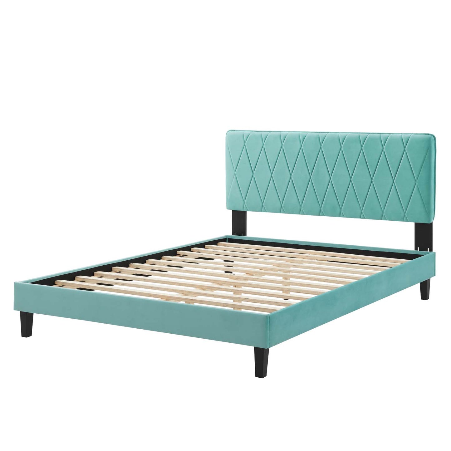 Phillipa Performance Velvet King Platform Bed, Velvet, Blue, 23005