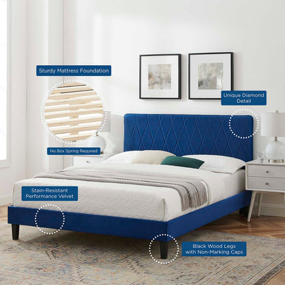 Phillipa Performance Velvet King Platform Bed, Velvet, Blue Navy, 23006