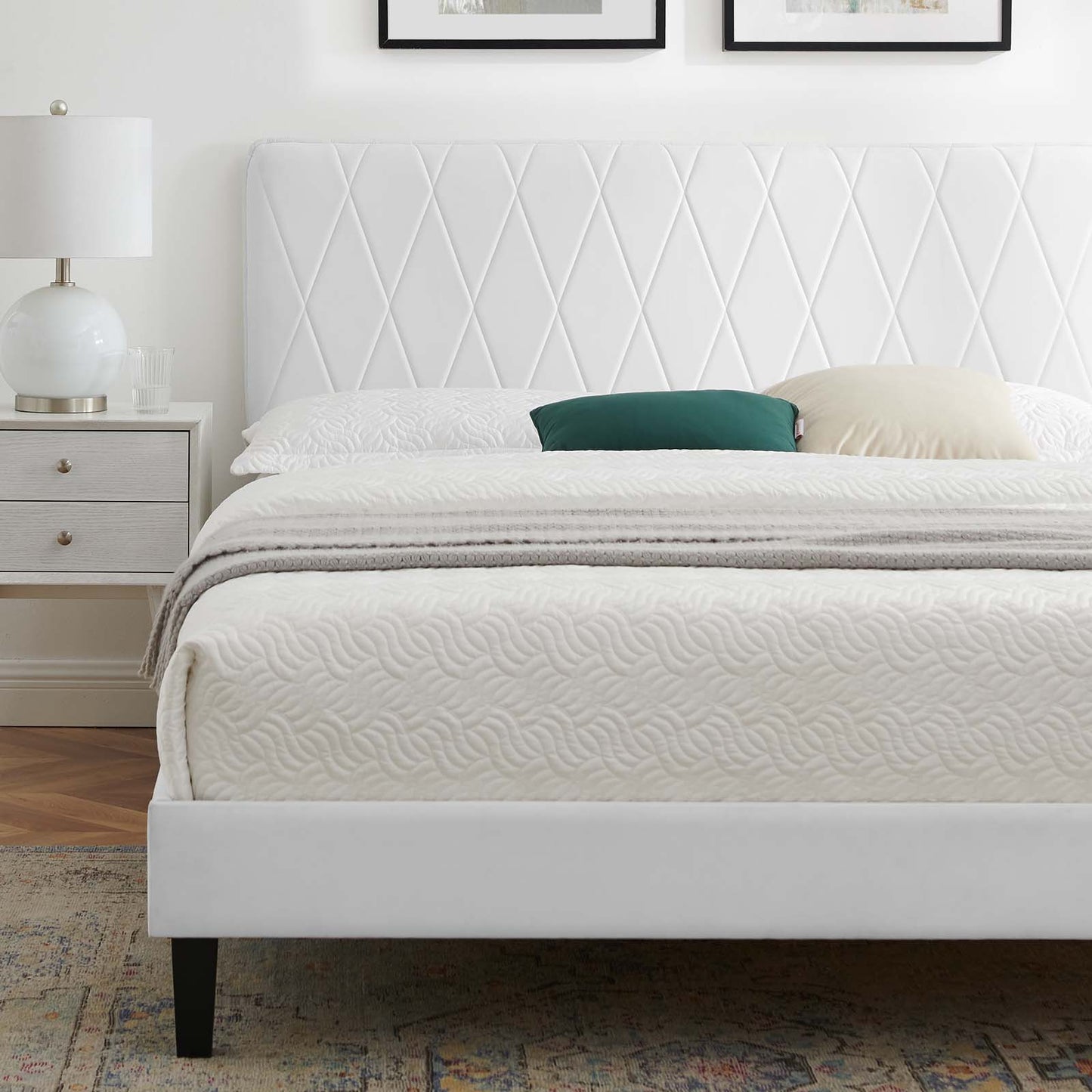 Phillipa Performance Velvet King Platform Bed, Velvet, White, 23009