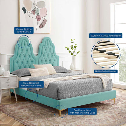 Alexandria Tufted Performance Velvet Twin Platform Bed, Velvet, Blue, 23013