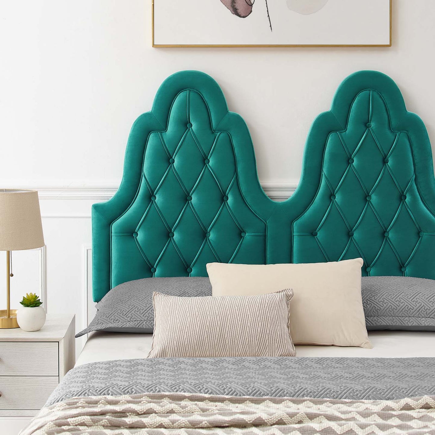 Alexandria Tufted Performance Velvet Twin Platform Bed, Velvet, Teal Blue, 23016