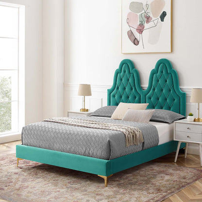 Alexandria Tufted Performance Velvet Twin Platform Bed, Velvet, Teal Blue, 23016