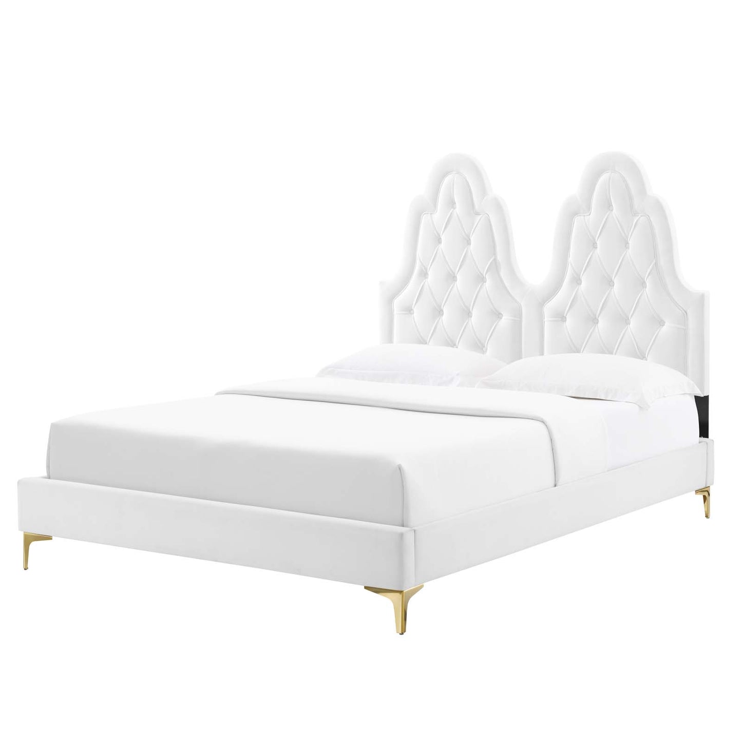Alexandria Tufted Performance Velvet Twin Platform Bed, Velvet, White, 23017