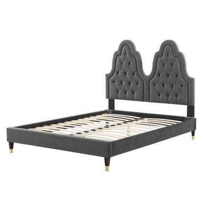 Alexandria Tufted Performance Velvet Twin Platform Bed, Velvet, Dark Grey Gray, 23018
