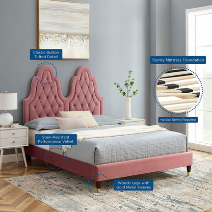 Alexandria Tufted Performance Velvet Twin Platform Bed, Velvet, Pink, 23019