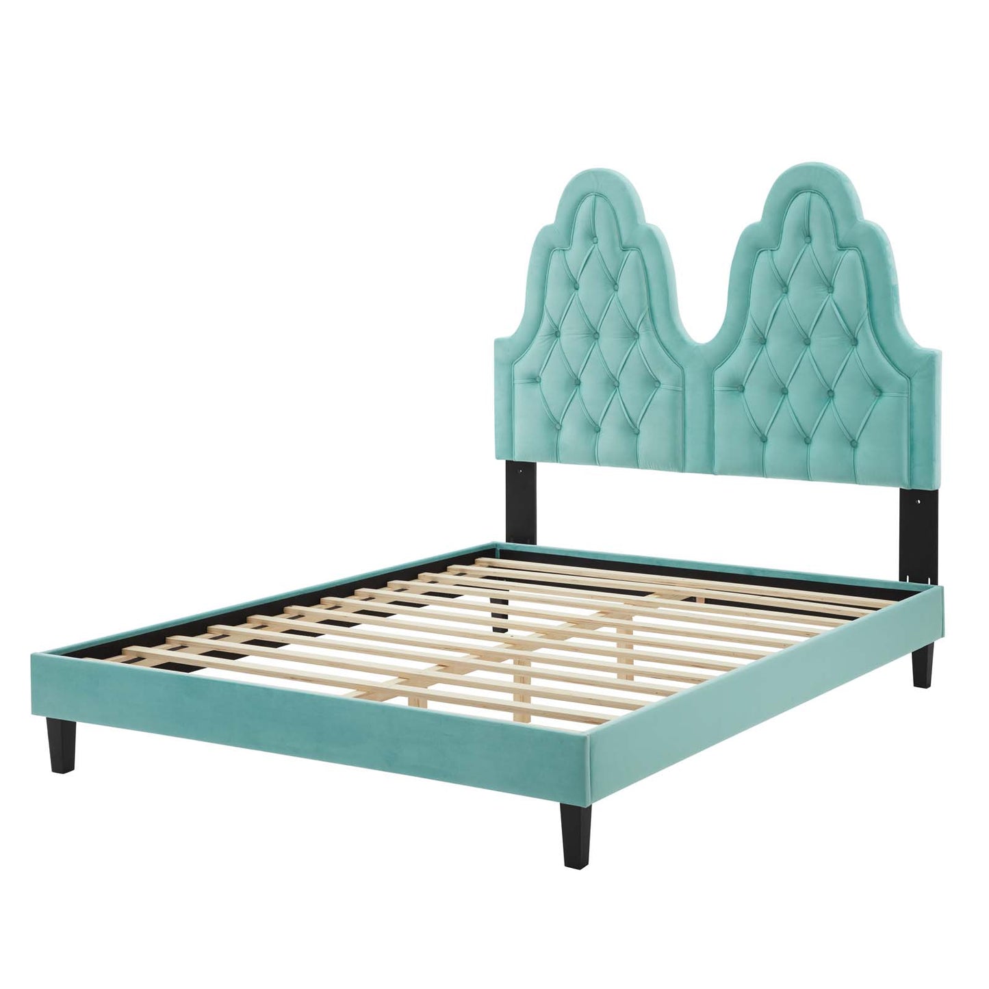 Alexandria Tufted Performance Velvet Twin Platform Bed, Velvet, Blue, 23029