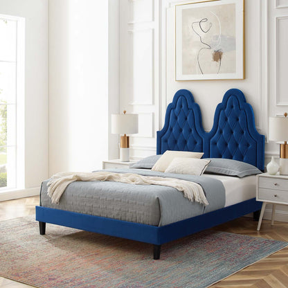 Alexandria Tufted Performance Velvet Twin Platform Bed, Velvet, Blue Navy, 23030