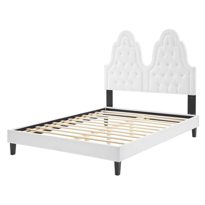 Alexandria Tufted Performance Velvet Twin Platform Bed, Velvet, White, 23033