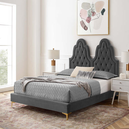 Alexandria Tufted Performance Velvet Full Platform Bed, Velvet, Dark Grey Gray, 23034