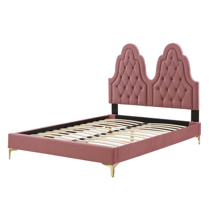 Alexandria Tufted Performance Velvet Full Platform Bed, Velvet, Pink, 23035
