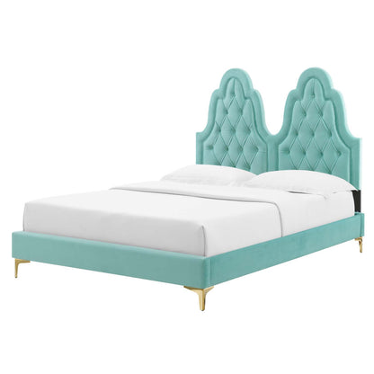 Alexandria Tufted Performance Velvet Full Platform Bed, Velvet, Blue, 23037