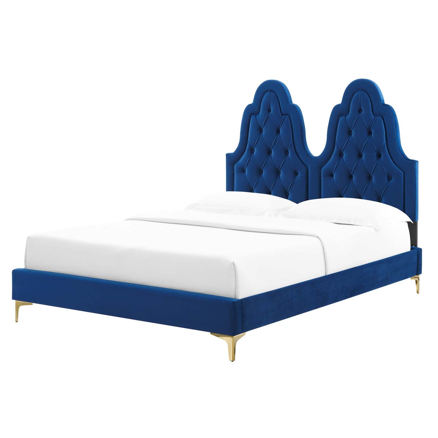 Alexandria Tufted Performance Velvet Full Platform Bed, Velvet, Blue Navy, 23038