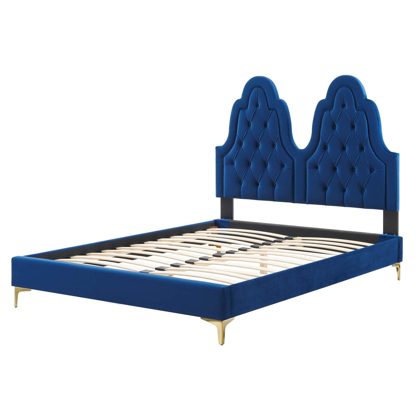 Alexandria Tufted Performance Velvet Full Platform Bed, Velvet, Blue Navy, 23038