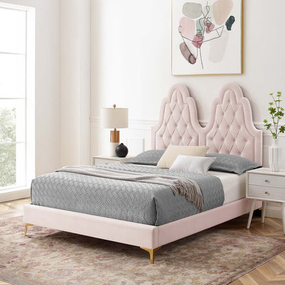 Alexandria Tufted Performance Velvet Full Platform Bed, Velvet, Pink, 23039