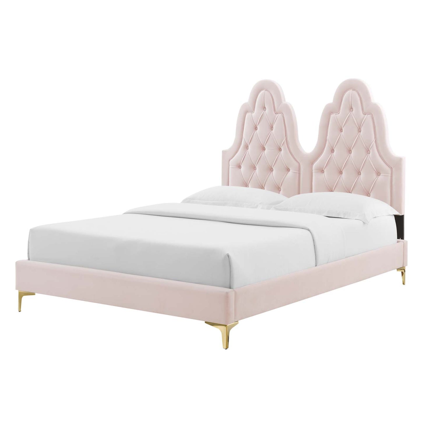 Alexandria Tufted Performance Velvet Full Platform Bed, Velvet, Pink, 23039