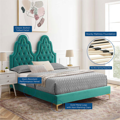 Alexandria Tufted Performance Velvet Full Platform Bed, Velvet, Teal Blue, 23040
