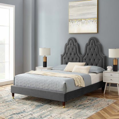Alexandria Tufted Performance Velvet Full Platform Bed, Velvet, Dark Grey Gray, 23042