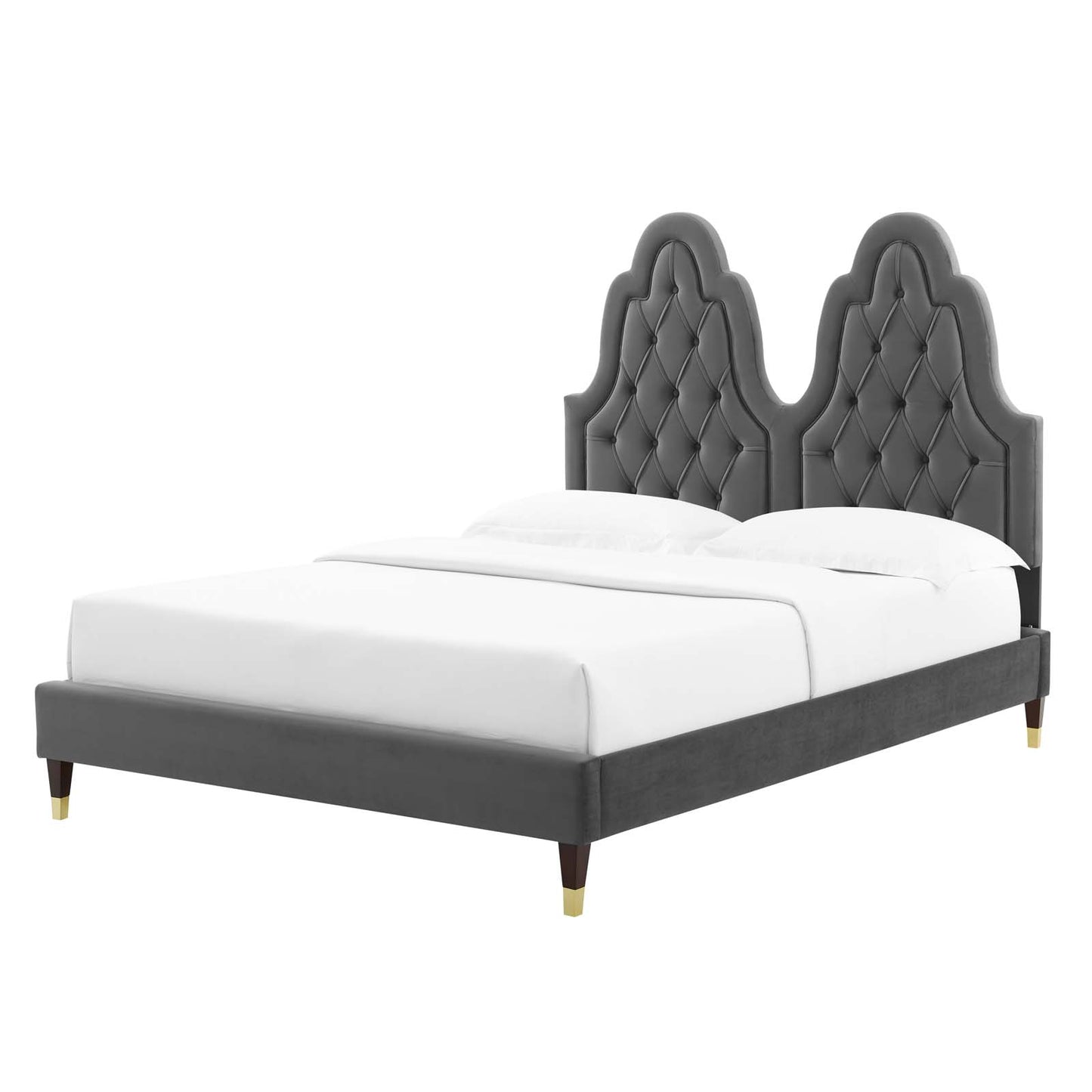 Alexandria Tufted Performance Velvet Full Platform Bed, Velvet, Dark Grey Gray, 23042