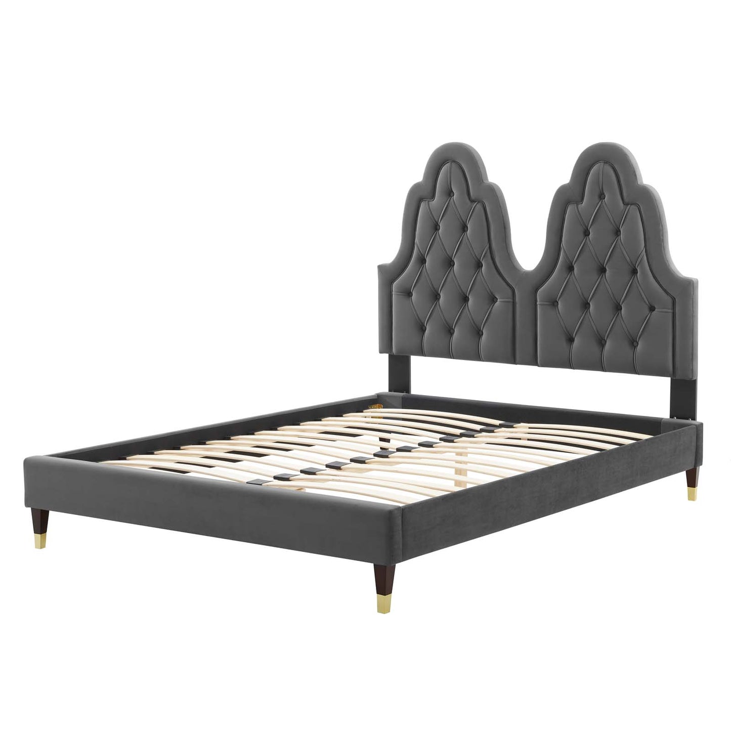 Alexandria Tufted Performance Velvet Full Platform Bed, Velvet, Dark Grey Gray, 23042