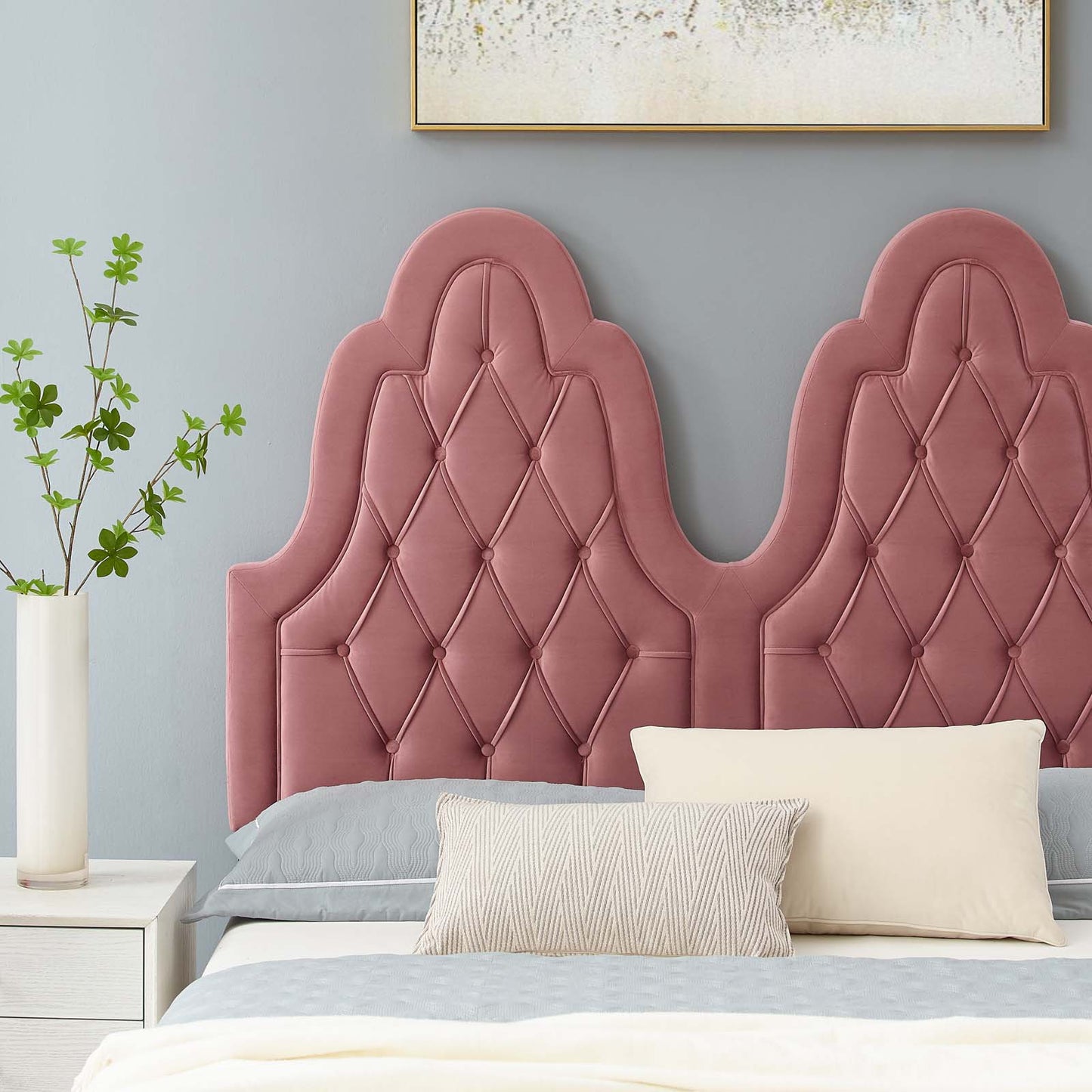 Alexandria Tufted Performance Velvet Full Platform Bed, Velvet, Pink, 23043