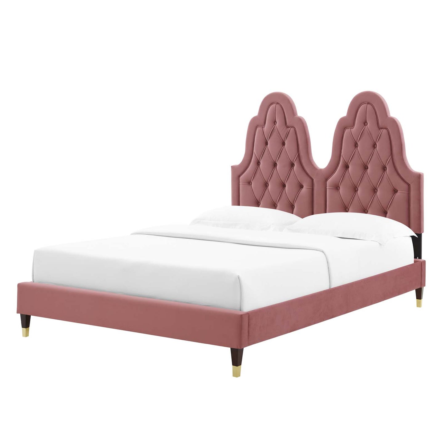 Alexandria Tufted Performance Velvet Full Platform Bed, Velvet, Pink, 23043