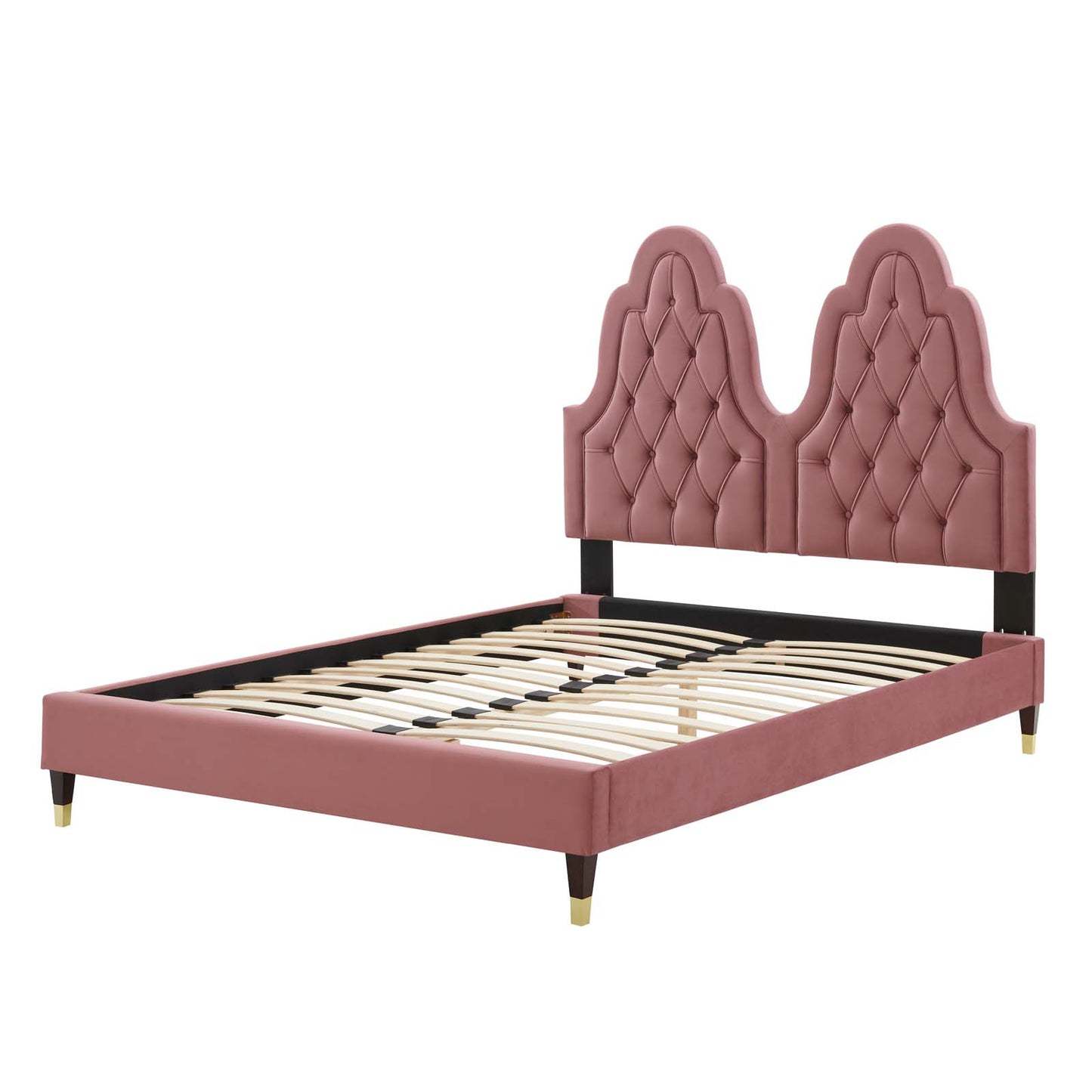 Alexandria Tufted Performance Velvet Full Platform Bed, Velvet, Pink, 23043