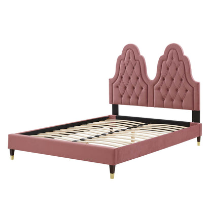 Alexandria Tufted Performance Velvet Full Platform Bed, Velvet, Pink, 23043