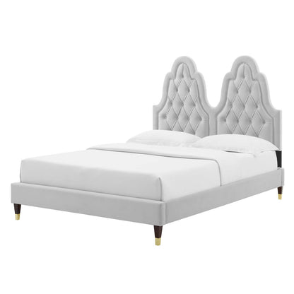 Alexandria Tufted Performance Velvet Full Platform Bed, Velvet, Light Grey Gray, 23044