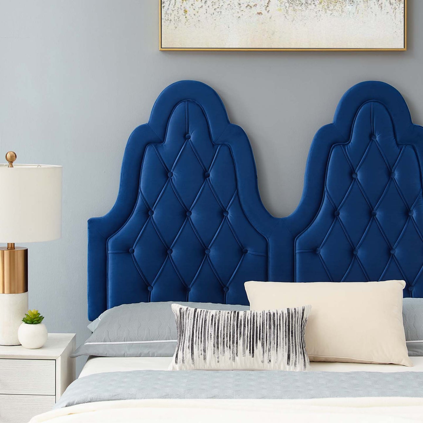 Alexandria Tufted Performance Velvet Full Platform Bed, Velvet, Blue Navy, 23046