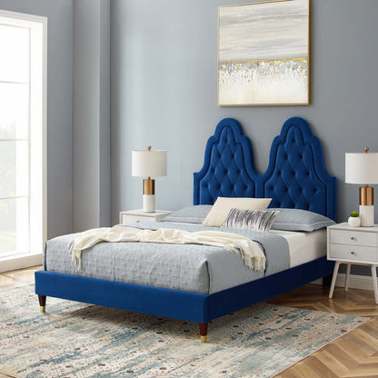 Alexandria Tufted Performance Velvet Full Platform Bed, Velvet, Blue Navy, 23046